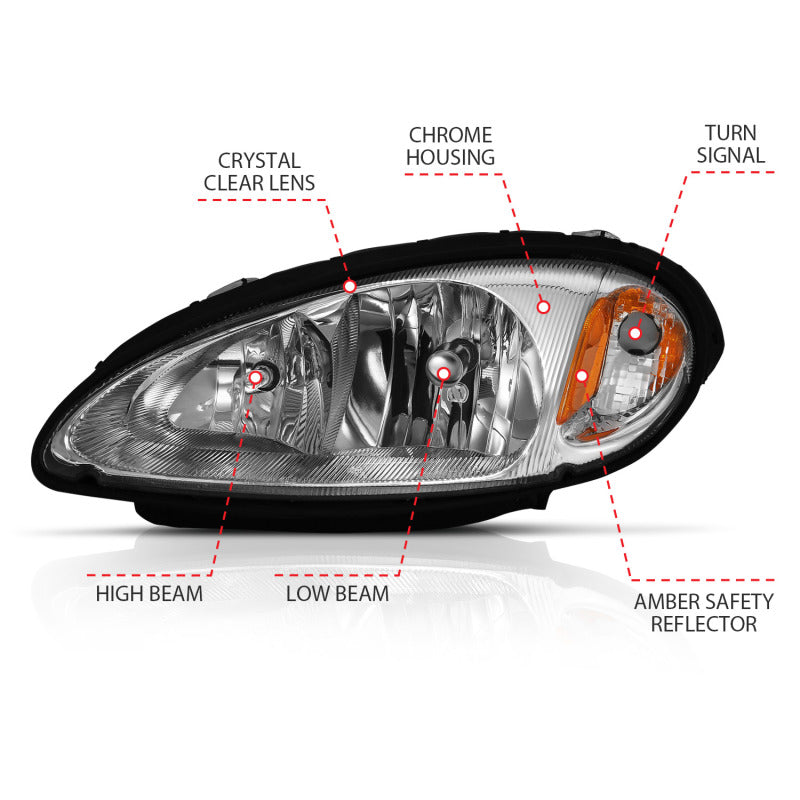ANZO 2001-2005 Chrysler Pt Cruiser Crystal Faro cromado ámbar (OE)