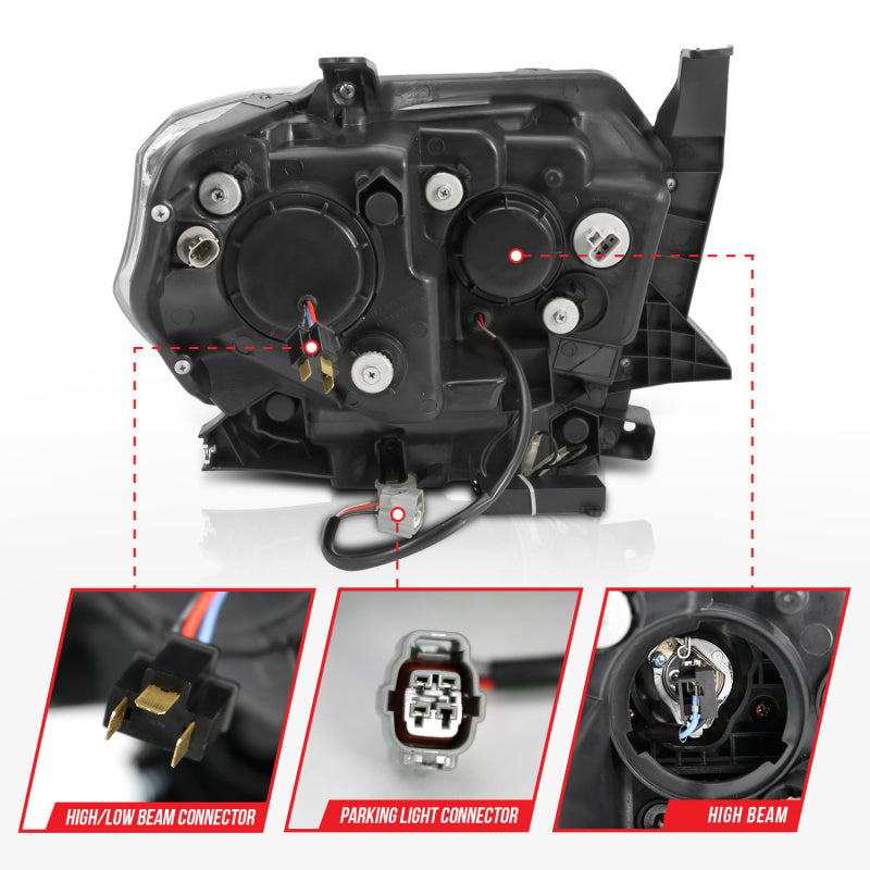 ANZO 2014-2015 Toyota Tundra Proyector Faros delanteros con barra en U cromada con DRL