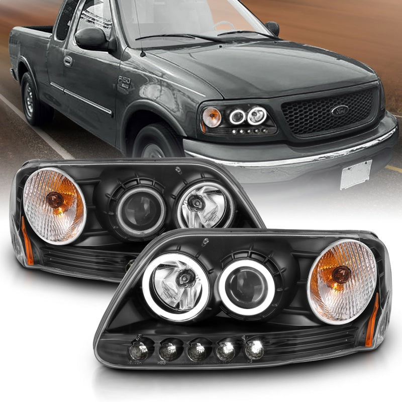 ANZO 1997-2003 Ford F-150 Faros delanteros con proyector con halo negro (CCFL)