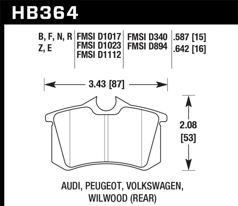 Hawk 97-04 Audi A4/00-03 A6/00-02 S4/00-06 TT / 02-04 VW Golf GTI Trasero Azul 9012 Pastillas de freno de carrera