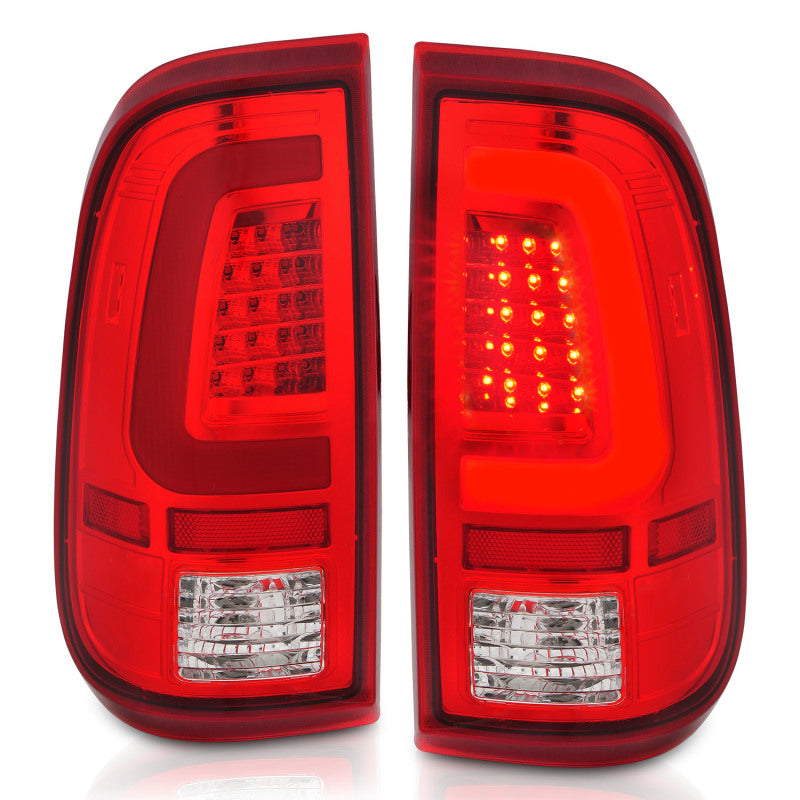 ANZO 2008-2016 Ford F-250 luces traseras LED carcasa cromada lente roja/transparente (par)