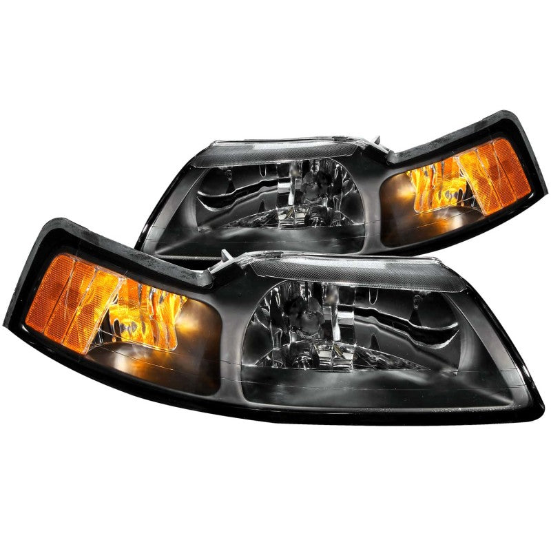 ANZO Faros delanteros de cristal para Ford Mustang 1999-2004, color negro