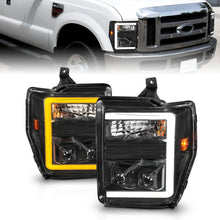 Cargar imagen en el visor de la galería, ANZO 08-10 Ford F-250 - F-550 Super Duty Proyector Faros con barra de luz Switchback Carcasa negra