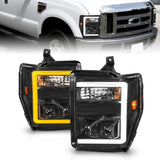 ANZO 08-10 Ford F-250 - F-550 Super Duty Proyector Faros con barra de luz Switchback Carcasa negra