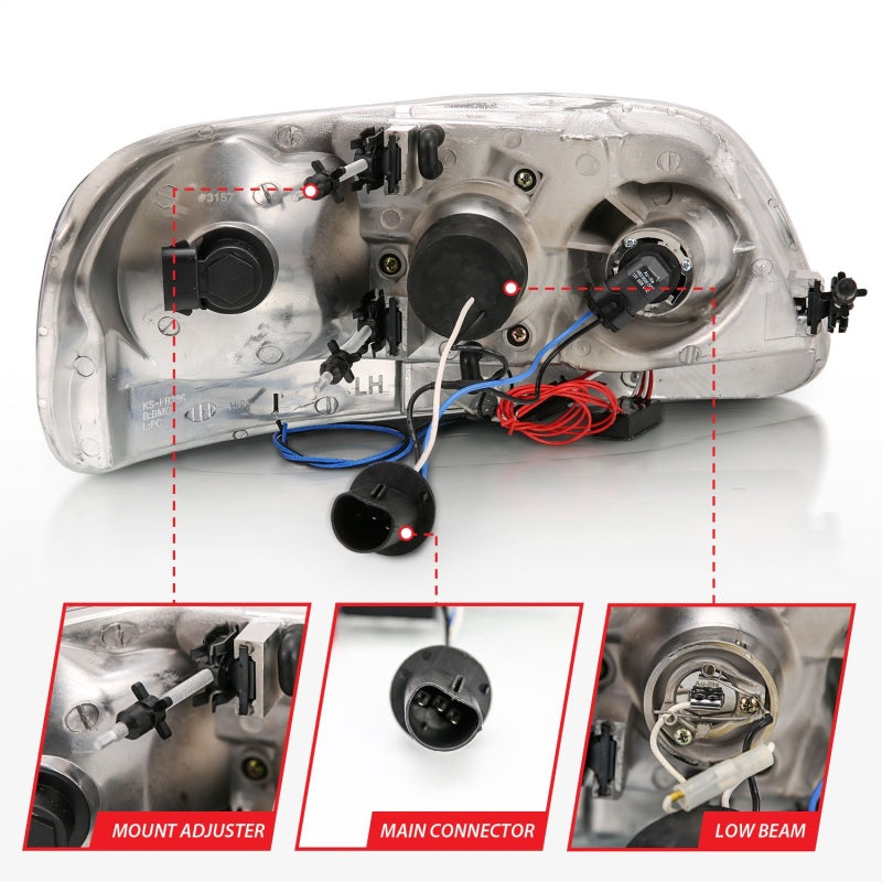 ANZO 1997.5-2003 Ford F-150 Faros delanteros proyectores con halo y LED negro 1 pieza