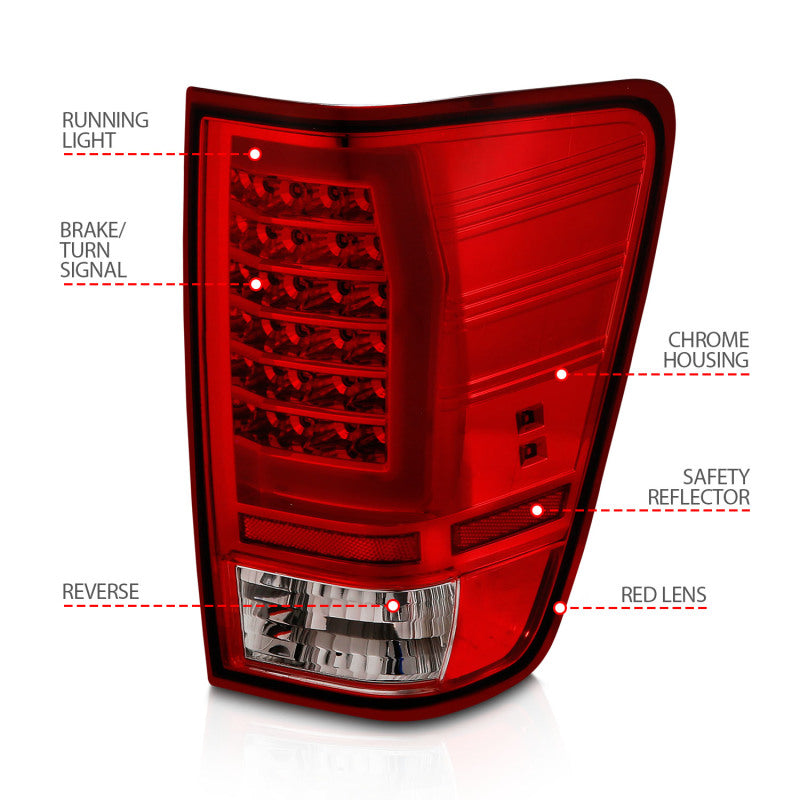 Anzo 04-15 Nissan Titan Luces traseras LED completas con carcasa cromada, lente roja/transparente