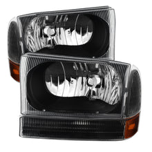 Cargar imagen en el visor de la galería, Xtune Ford F250/350/450 Superduty 99-04 Crystal Headlights w/ Bumper Lights HD-JH-FF25099-AM-BK