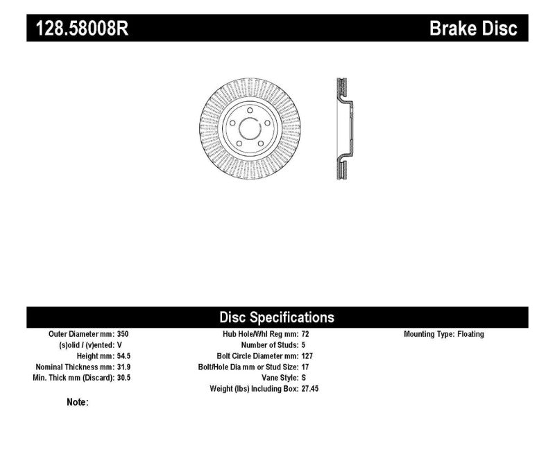 StopTech Drilled Sport Brake Rotor 11-17 Jeep Grand Cherokee (Exluding SRT8)