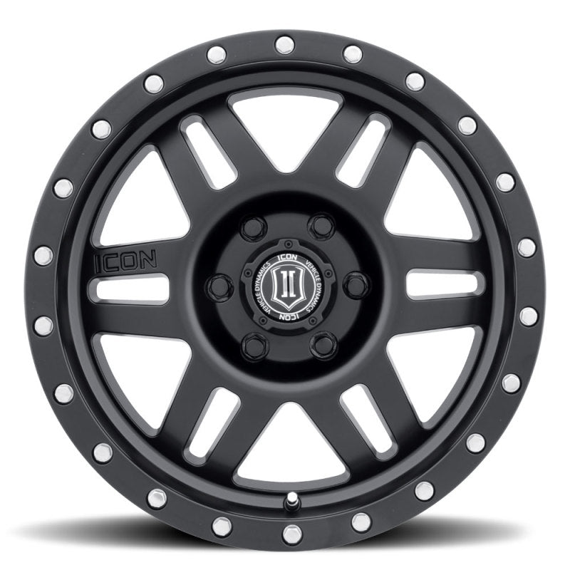Rueda ICON de seis velocidades, 17x8,5, 6x5,5, 25 mm de desplazamiento, 5,75 pulg., BS, 108,1 mm de diámetro, color negro satinado