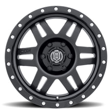 Cargar imagen en el visor de la galería, Rueda ICON de seis velocidades, 17x8,5, 6x5,5, 25 mm de desplazamiento, 5,75 pulg., BS, 108,1 mm de diámetro, color negro satinado