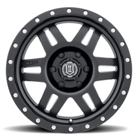 Rueda ICON de seis velocidades, 17x8,5, 6x5,5, 25 mm de desplazamiento, 5,75 pulg., BS, 108,1 mm de diámetro, color negro satinado