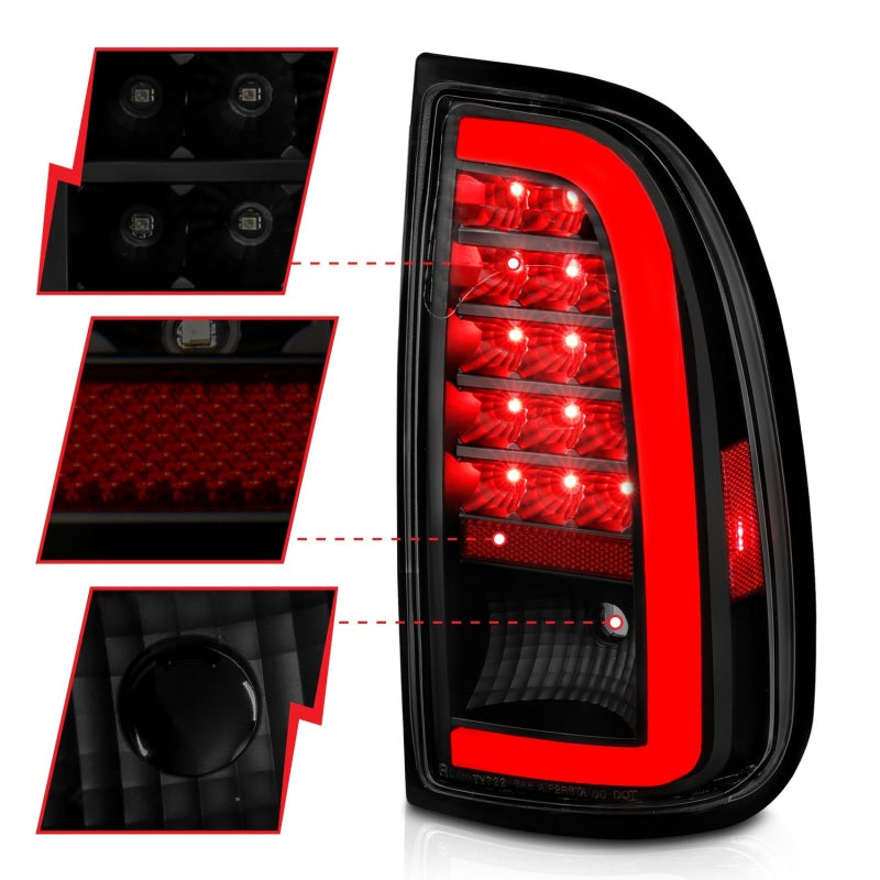 ANZO 00-06 Toyota Tundra (Std. Bed/Reg Cab) Luces traseras LED con barra de luz, carcasa negra, lente ahumada
