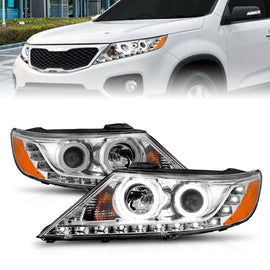 ANZO 2011-2013 Kia Sorento Faros delanteros con proyector con halo cromado (CCFL)