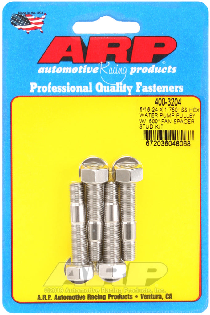 ARP Polea de bomba de agua hexagonal de 5/16-24 x 1.750 SS con kit de perno espaciador de ventilador de 0,500 pulgadas