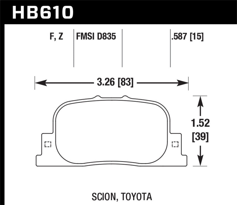 Hawk 05-09 Scion tC / 00-01 Lexus ES300 Pastillas de freno traseras de cerámica de alto rendimiento