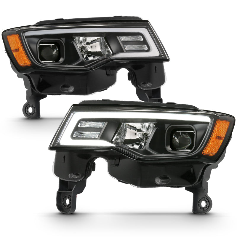 ANZO 2017-2018 Jeep Grand Cherokee Proyector Faros delanteros con interruptor estilo tablón - Negro con ámbar