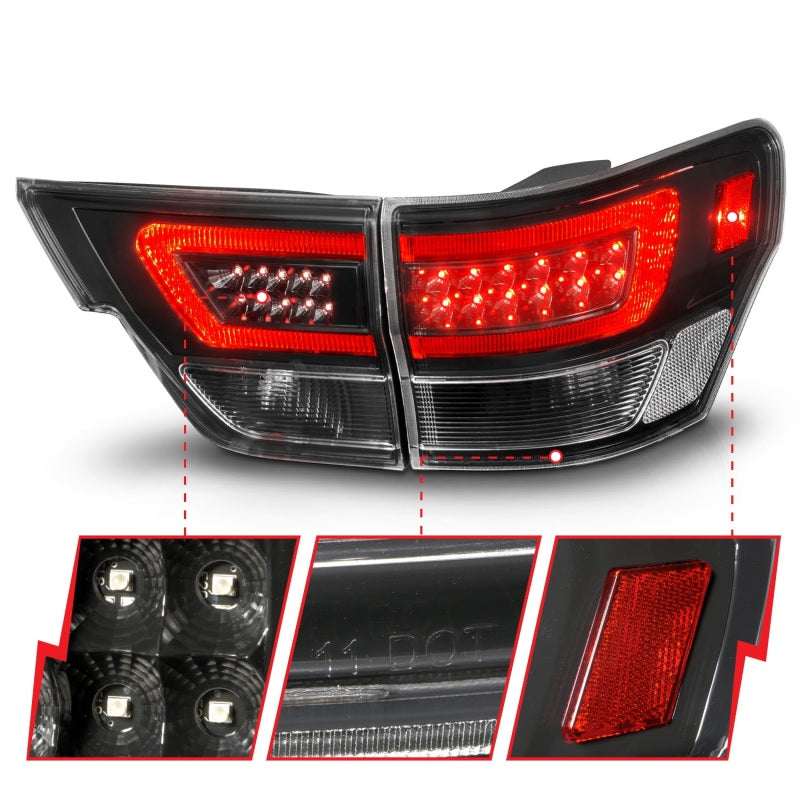 ANZO 11-13 Jeep Grand Cherokee Luces traseras LED con barra de luces Carcasa negra/lente transparente 4 piezas