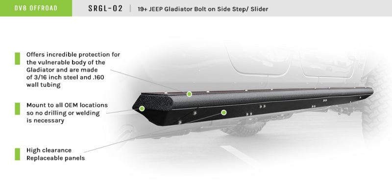 DV8 Offroad 2019+ Jeep Gladiator Escalón lateral/deslizadores