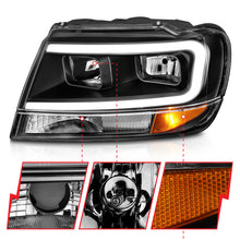Cargar imagen en el visor de la galería, Faros delanteros de cristal ANZO 99-04 Jeep Grand Cherokee - con barra de luz y carcasa negra