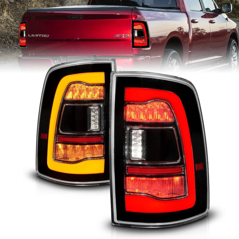 ANZO 09-18 Dodge Ram 1500 Luces traseras LED secuenciales negras con señal ámbar de retroceso