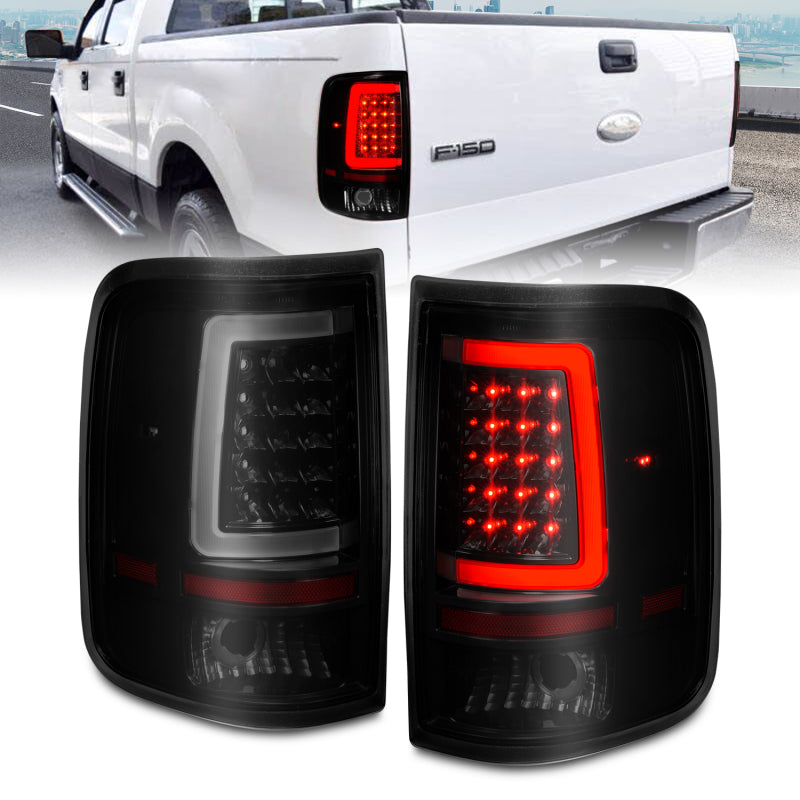 ANZO 2004-2006 Ford F-150 luces traseras LED con barra de luz, carcasa negra, lente ahumada
