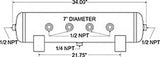 Tanque de aire Firestone de 5 galones y 7 pulgadas. x 34 pulgadas. (6) 1/2 pulg. Puertos NPT 150 PSI máx. - Negro (WR17609248)