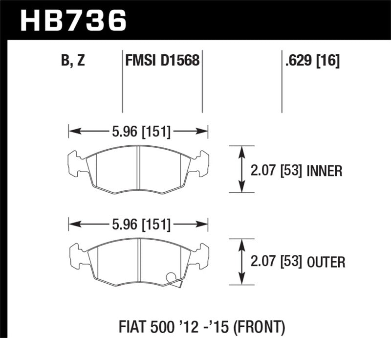 Pastillas de freno delanteras Hawk 12-15 Fiat 500 HPS 5.0