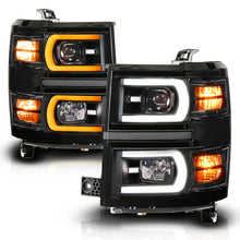 Load image into Gallery viewer, Anzo 14-15 Chevy Silverado 1500 Black Dual Switchback+Sequential LED Tube Sq. Projector Headlights