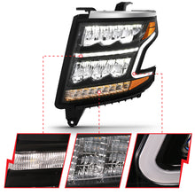 Cargar imagen en el visor de la galería, ANZO 15-20 Chevy Tahoe/Suburban Faros delanteros estilo barra de luz LED, color negro con secuencial con DRL y ámbar