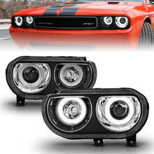 Cargar imagen en el visor de la galería, ANZO 2008-2014 Dodge Challenger Projector Headlights w/ Halo Black (CCFL)