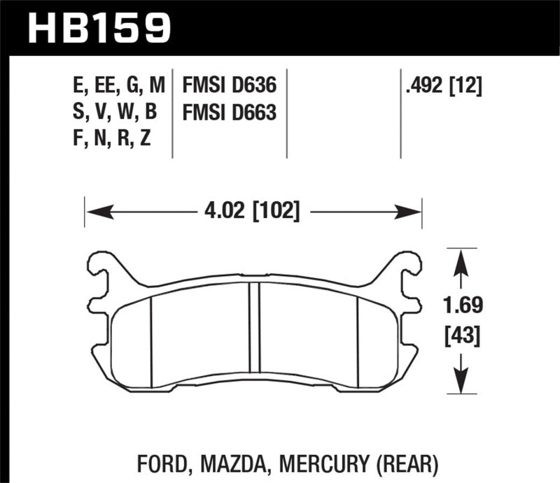 Hawk 94-05 Mazda Miata / 95-98 Mazda Protege (con frenos de disco traseros) DTC-50 Pastillas de freno traseras de carrera