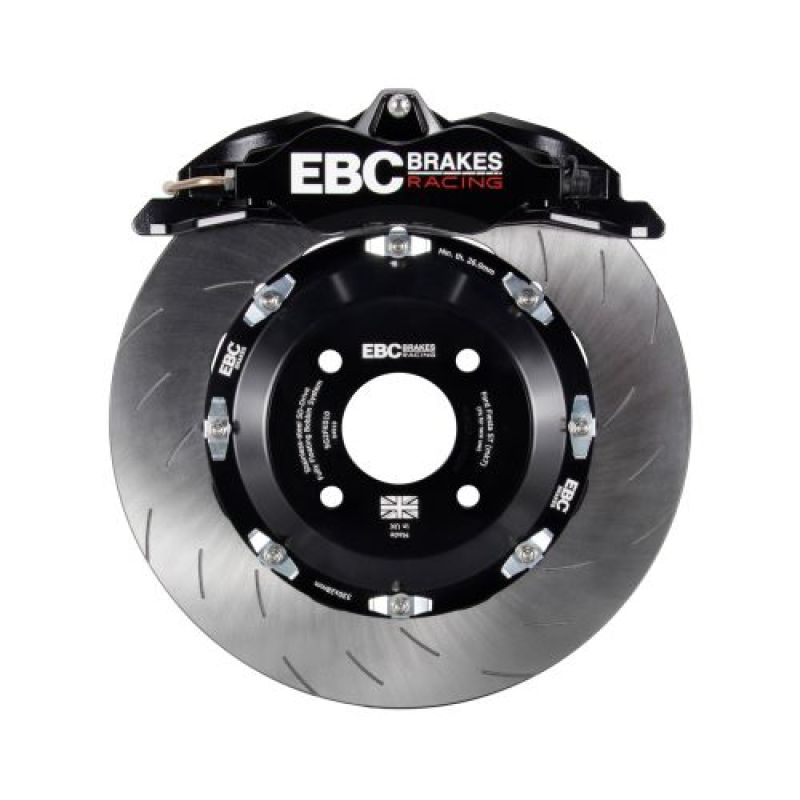 EBC Racing 03-12 Mazda RX-8 Pinzas Apollo-4 negras Rotores de 330 mm Kit de freno delantero grande