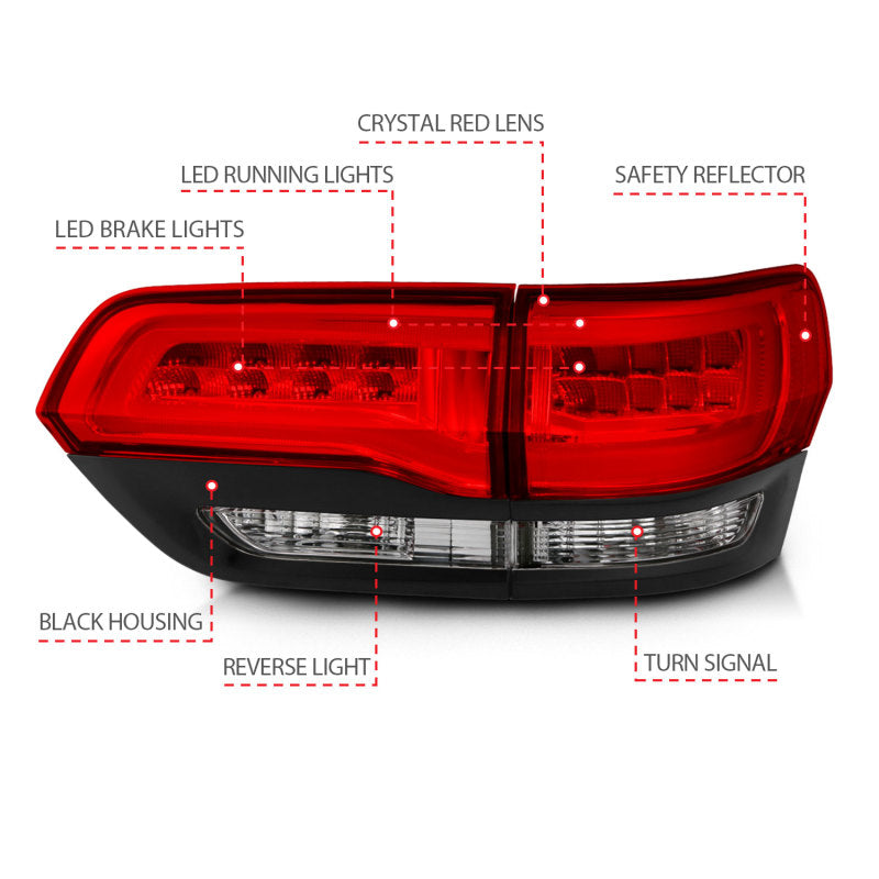 ANZO 2014-2016 Jeep Grand Cherokee luces traseras LED rojo/transparente