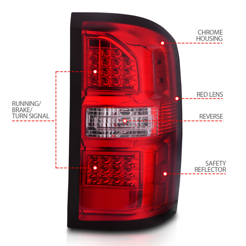 ANZO 2014-2018 GMC Sierra luces traseras LED carcasa negra lente roja/transparente