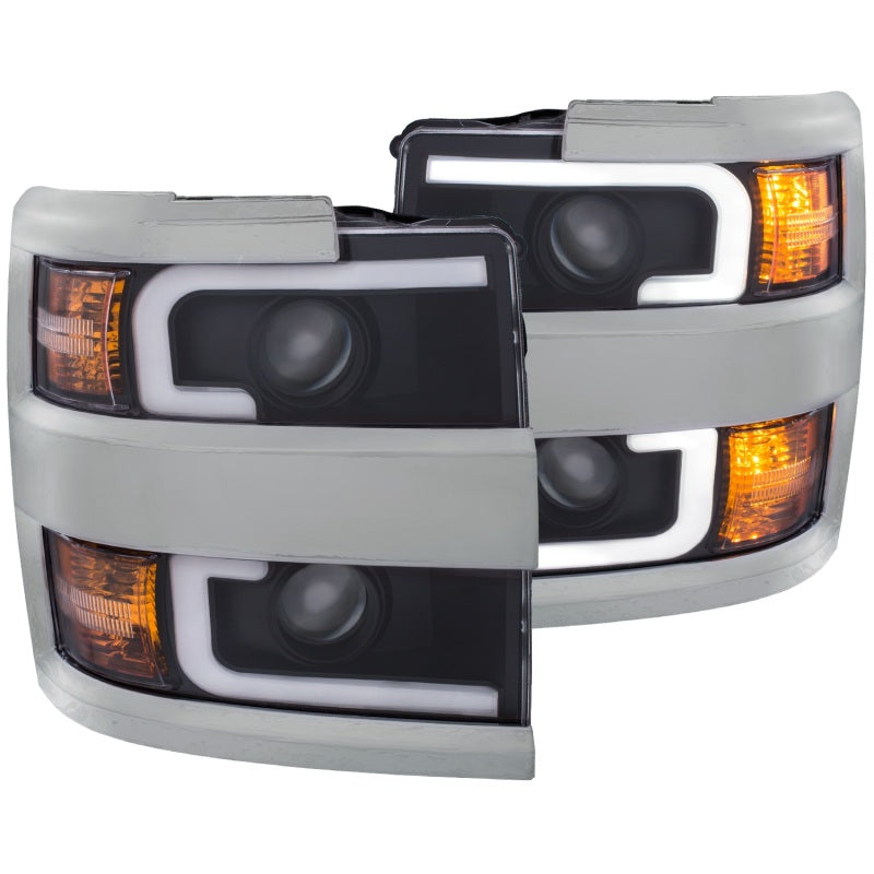 ANZO Faros delanteros tipo proyector para Chevrolet Silverado 2015-2016 con diseño estilo tablón, color negro y ámbar