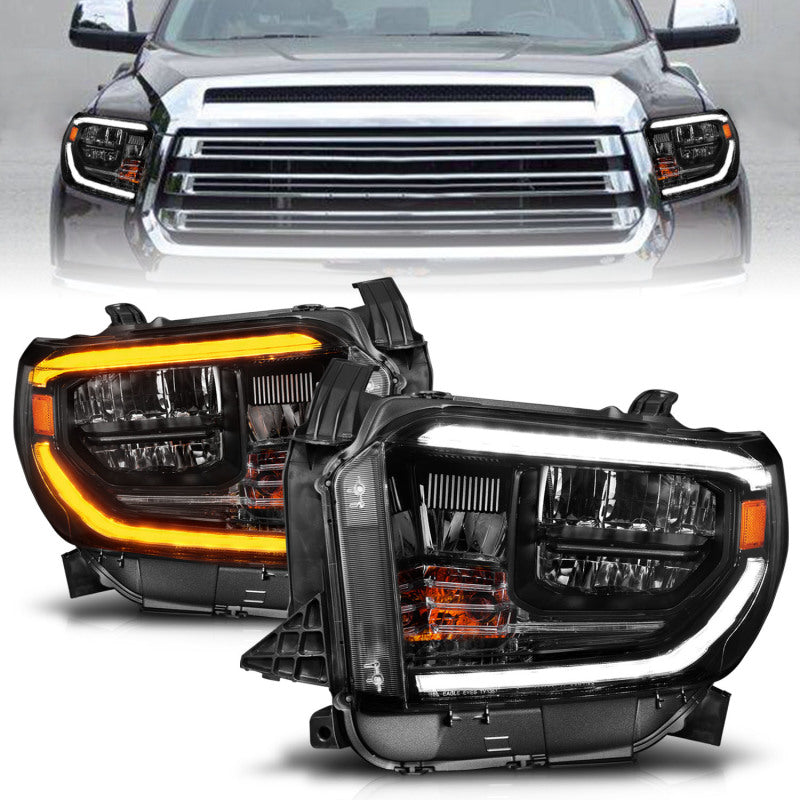 ANZO 2014-2017 Toyota Tundra Faros delanteros LED de cristal con carcasa negra Switchback con DRL