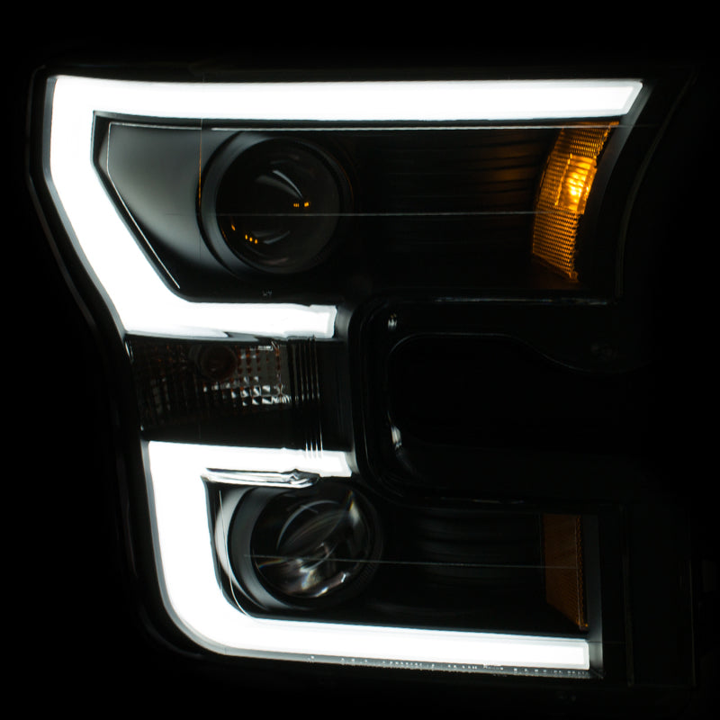 ANZO Faros delanteros proyectores para Ford F-150 2015-2016 con diseño estilo tablón, color negro y ámbar