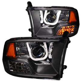 ANZO 2009-2016 Dodge Ram 1500 Faros delanteros proyectores con barra en U, color negro