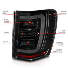 Cargar imagen en el visor de la galería, ANZO 1999-2004 Jeep Grand Cherokee luces traseras LED con barra de luz, carcasa negra, lente ahumada