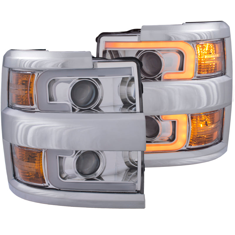 ANZO Faros delanteros proyectores 15-17 Chevrolet Silverado 2500HD / 3500HD cromados con borde cromado