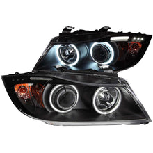 Cargar imagen en el visor de la galería, ANZO 2006-2008 BMW 3 Series E90-E91 Projector Headlights w/ Halo w/ LED Bar Black (CCFL)
