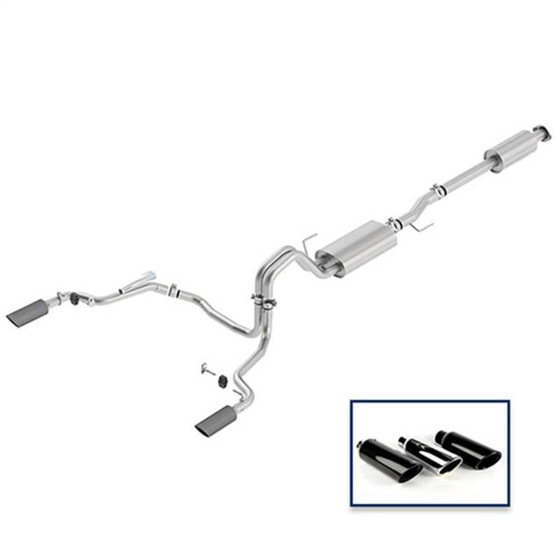 Ford Racing 15-18 F-150 5.0L Sistema de escape Touring Cat-Back - Puntas de fibra de carbono de salida trasera
