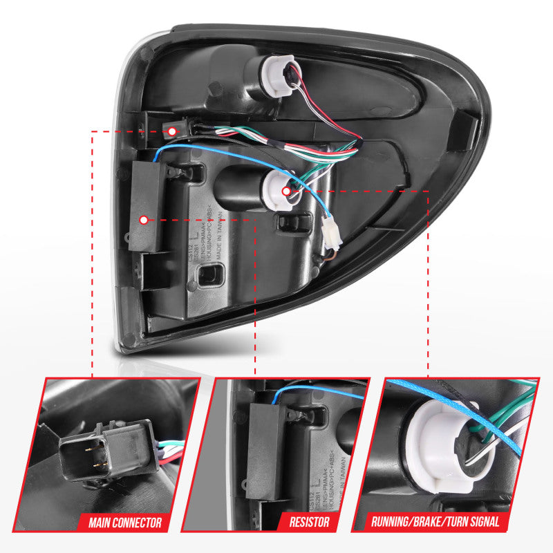 ANZO 2004-2007 Dodge Grand Caravan luces traseras LED con barra de luz, carcasa cromada, lente transparente