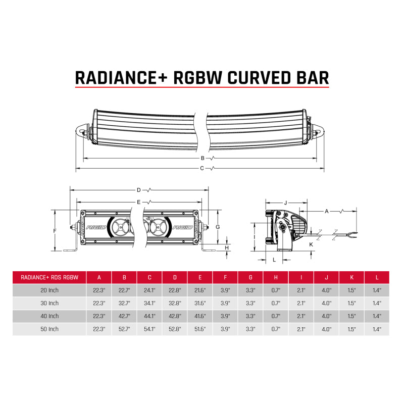 Rigid Industries Radiance+ Curvo de 30 pulgadas. Barra de luz RGBW