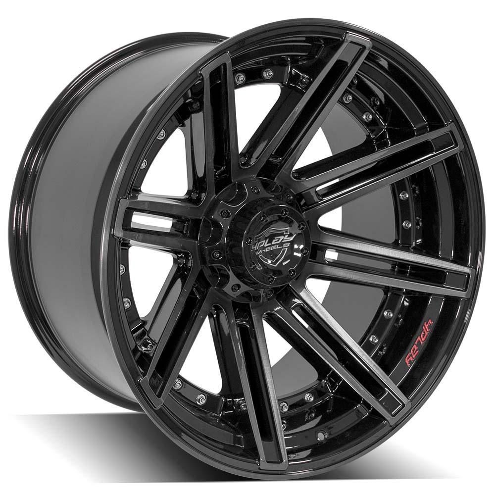 4PLAY Gen2 4P08 22x12 6x135mm & 6x5.5" Gloss Black w/ Brushed Face & Tinted Clear