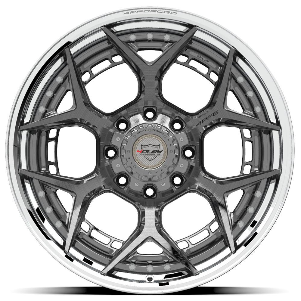4PLAY Forged Series 4PF6 22x10 8x170mm Brushed w/ Tinted Clear Center & Polished Barrel