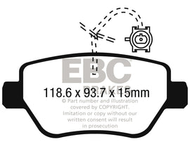 EBC 2014-2016 Maserati Ghibli 3.0L Twin Turbo (330) Pastillas de freno traseras Redstuff