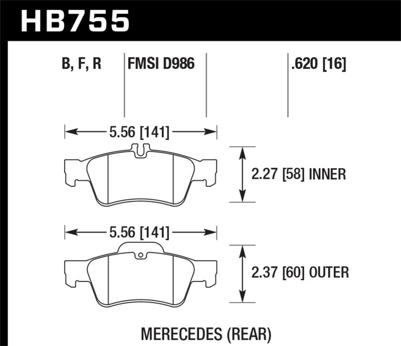 Pastillas de freno traseras Hawk 13-16 Mercedes CLS550 / 15-16 Mercedes E350 HPS Street