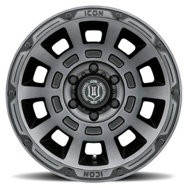 ICON Thrust 17x8.5 6x5.5 25mm Offset 5.75in BS 95.1mm Diámetro Rueda negra satinada ahumada