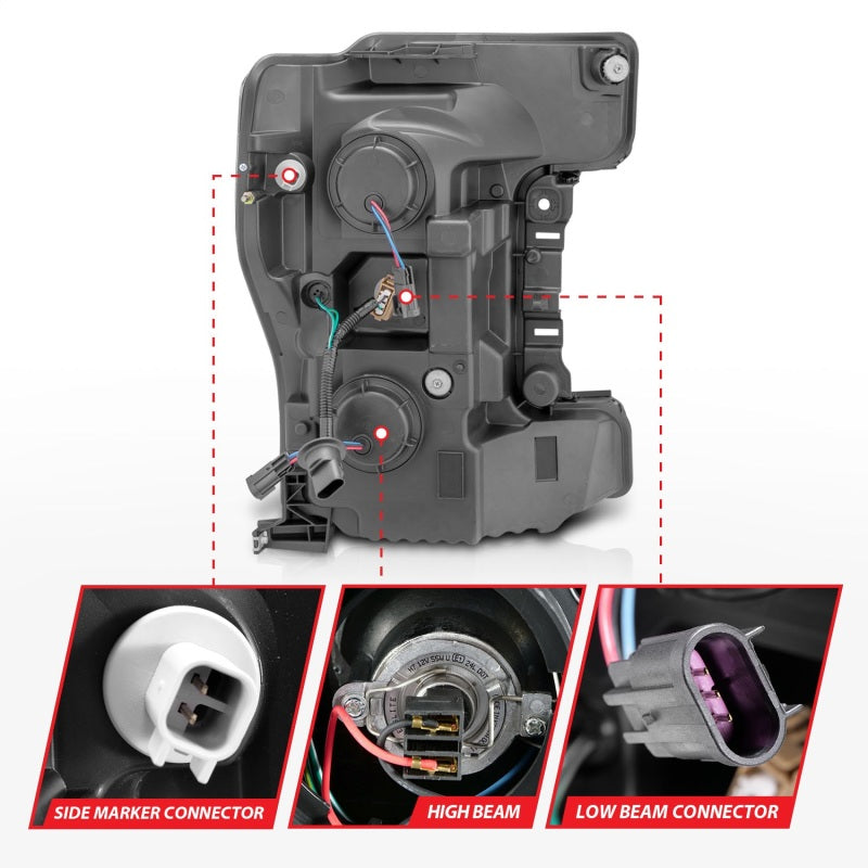 Faros delanteros LED ANZO 17-18 Ford F-250 Super Duty faros LED estilo tablón cromados (par)